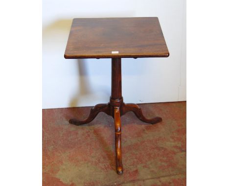 George III style mahogany tripod table, the snap-action plinth top on cylindrical column and tripod supports, 67cm high and 4