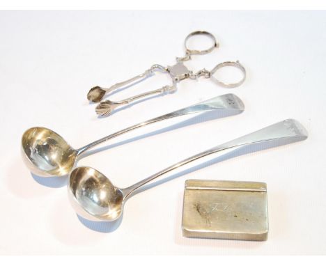 Silver toddy ladle, probably by James Smith, Aberdeen, and another, similar, by Edward Livingstone, Dundee, sugar nippers by 