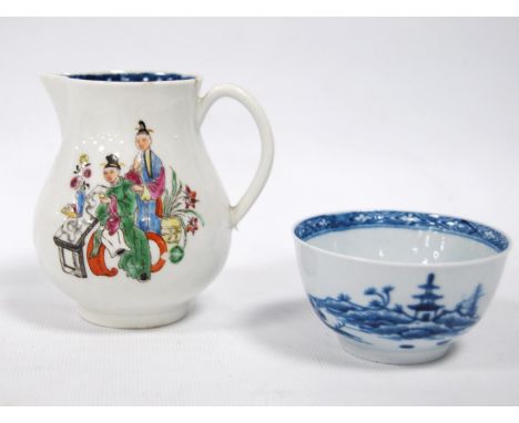 First period Worcester 'Cannonball' pattern tea bowl, c. 1750, 4cm high and 7cm diameter; also a first period Worcester 'Chin