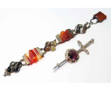Silver Scotch pebble bracelet and a similar brooch.&nbsp; (2) 
