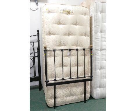 Single divan bed with mattress and traditional style metal headboard 