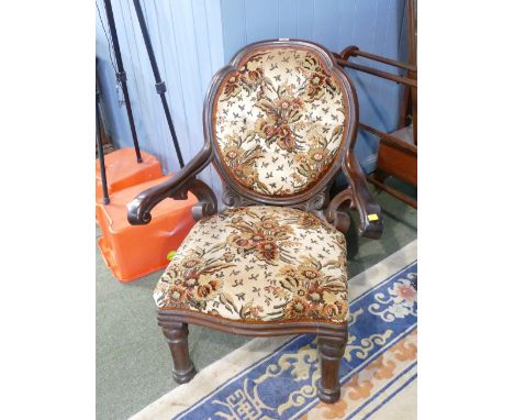 Victorian tapestry upholstered low armchair