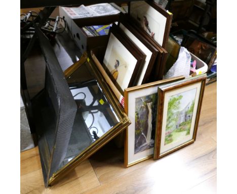 Quantity of pictures and prints and a mirror and a fire screen  