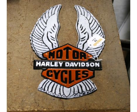 Cast metal reproduction Harley Davidson Motorcycles advertising sign