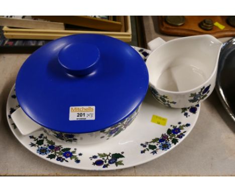 Three items of Midwinter Alpine Blue tureen, ashette and sauce boat