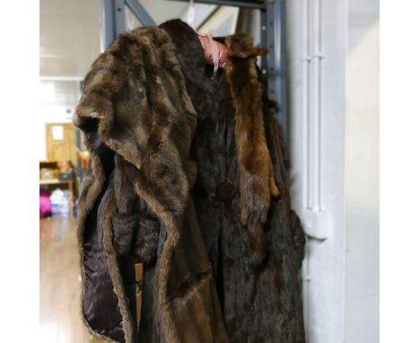 Ladies long fur jacket and a fur stole 