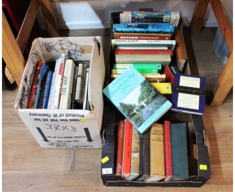 Three boxes of books, racing, fishing and military etc