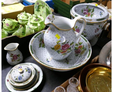 Cauldon green floral wash jug and basin set 