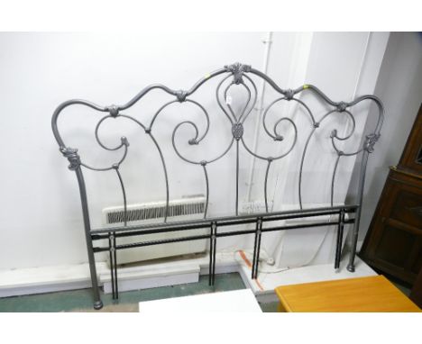 Large silver coloured ornate metal bed frame head 