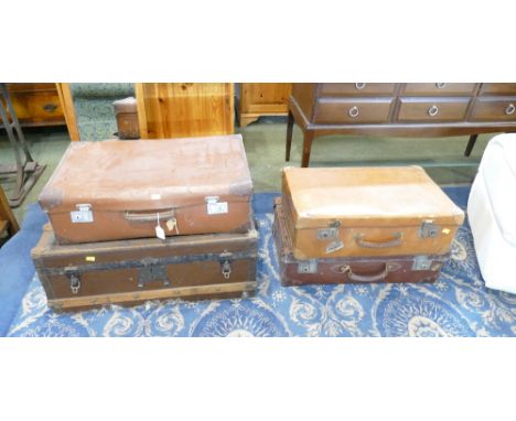 Vintage trunk and three suitcases 