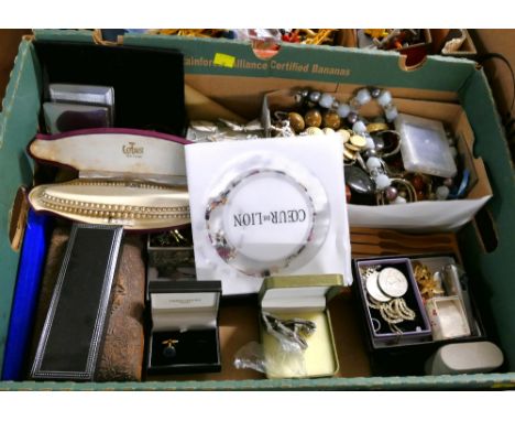 Box of costume jewellery including necklaces, cuff links, watches, beaded necklaces etc  