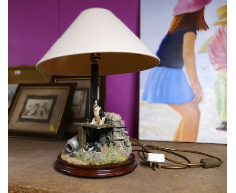 Border Fine Arts table lamp "In The Shade" featuring Border Collie dog, 43 cm high