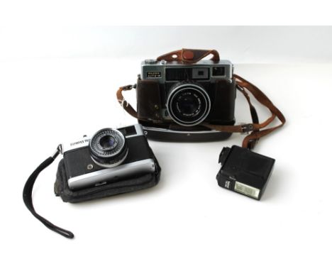 Vintage Fujica Auto M Camera, Olympus Trip 35 camera and flash