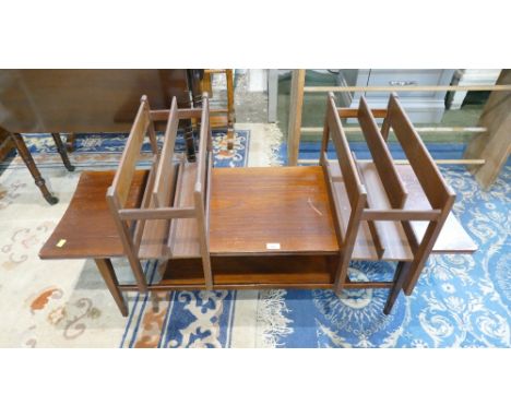 Mid century long coffee table and pair of magazine racks 