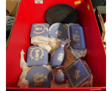 Box of Wedgwood Jasperware pin trays and trinket pots