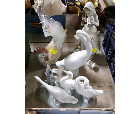 Four Nao and Lladro figurines - chickens and ducks etc