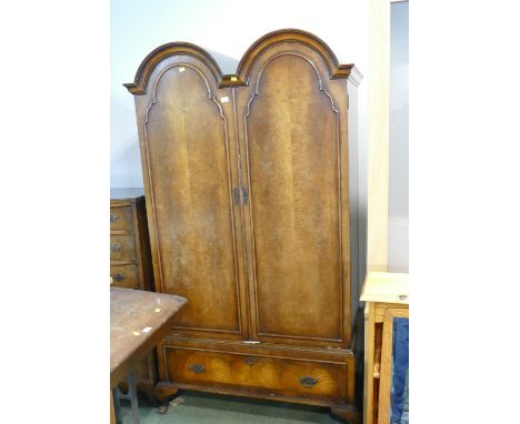 Queen Anne style burr walnut veneered double wardrobe  