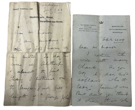 Two letters from Prince Frederick Duleep Singh to Mr Mason (one af) the first regarding the Will of John Mason and the second