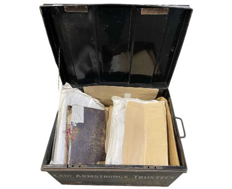A metal trunk containing a quantity of legal documents late 18th/19th century including mortgages, deeds and conveyances main