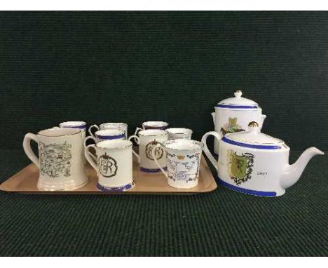 A tray of Ringtons china, cups, tea caddy and teapot