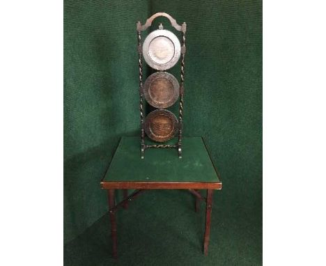 An oak folding cake stand and a card table 