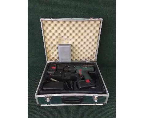 A Bosch electric sander together with a Bosch 18v electric drill with batteries in case