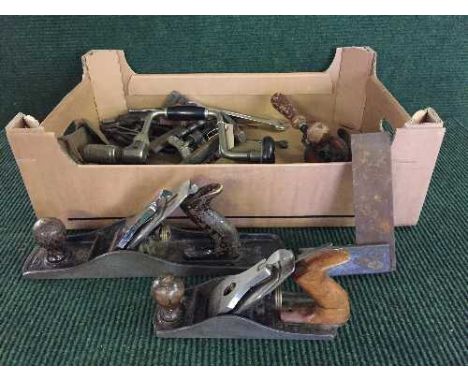 One boxes of vintage hand tools, including wood working planes, drill bits, brace, etc