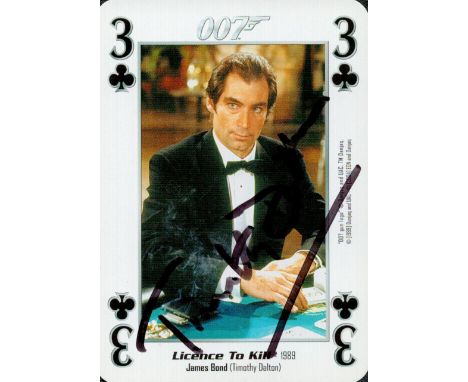 Timothy Dalton, a signed 3. 5x2. 5 James Bond 007 Licence to Kill playing card. Good condition. All autographs come with a Ce