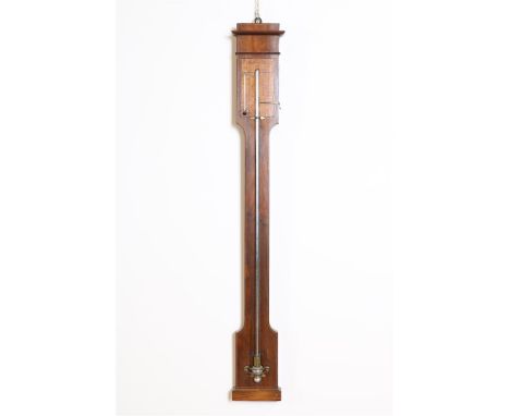Stick-barometer met kwikbarometer, kwikthermometer en beschilderde schaalplaat, adres: Richebourg Opticien, Frankrijk, 19e ee