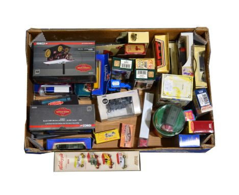 One box full of modern die-cast vans and vehicles, mostly Corgi, Matchbox and Lledo including Corgi CC20511 Burrell 5 road lo