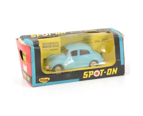 Tri-ang Spot-on die-cast model 289 Morris Minor 1000, light blue body, red seat, with original window box.