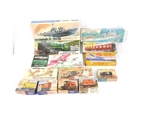 Plastic model kits; thirteen including Airfix Vosper MTB; Evening Star locomotive; 88mm gun and tractor; HMS Fearless (empty 