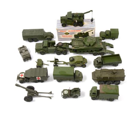 Dinky and other die-cast military models, including Dinky no.661 Recovery Tractor, boxed; Mighty Antar tank transporter with 