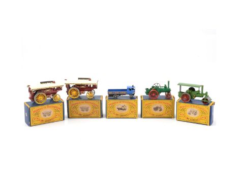 Five Matchbox Models of Yesteryear models, including no.1 Allchin traction engine; no.4 Sentinel steam wagon; no.9 Fowler Big