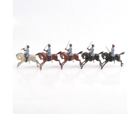 Britains lead-painted figures, 3rd Madras Light Cavalry with Trumpeter set no.45, comprising of five figures, loose. (Qty: 5)