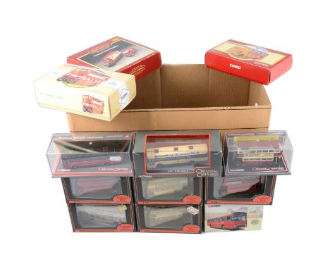 Modern die-cast model buses, various makers, including Corgi 40201 Leyland Leopard Birmingham and Midlands; five Exclusive Fi