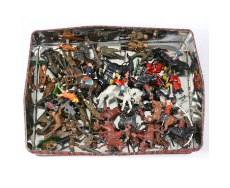 One tray of lead-painted military figures, various makers and regiments, including Britains, Charbens, and others.