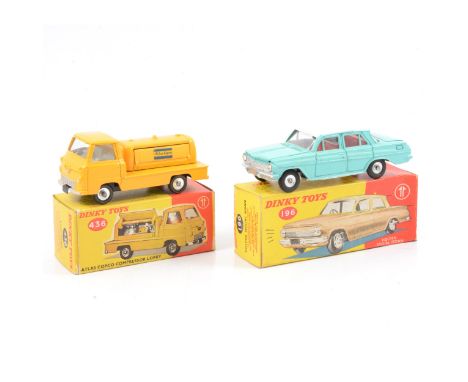 Two boxed Dinky Toy die-cast models; no.196 Holden Special Sedan, turquoise body, white roof, red interior, spun hubs, with o