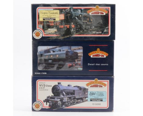 Bachmann OO gauge model railway locomotives, three including 31-453 Ivatt 2-6-2 tank 1206 LMS un-lined black; 32-200 8750 Pan