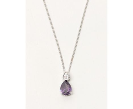 Silver &amp; amethyst cz pendant on silver chain