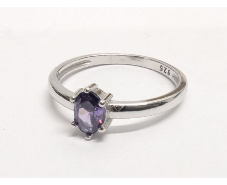 A silver &amp; amethyst cz ring, UK O