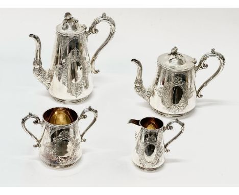 A Victorian silver 4 piece tea &amp; coffee service. Sheffield 1878. Total weight 2372 grams. Coffee pot 24.5cm