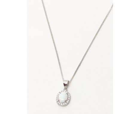 Silver &amp; white opal pendant on a silver chain