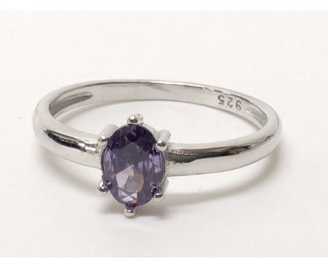 Silver &amp; amethyst cz ring, UK M