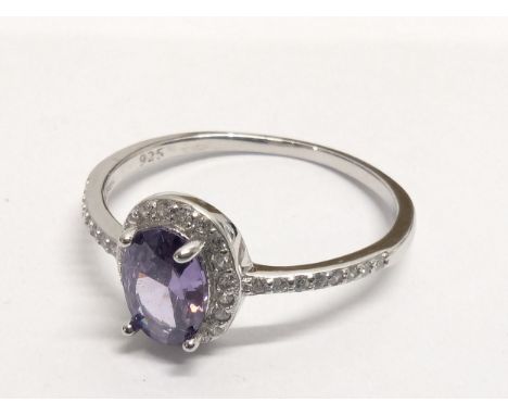 A silver &amp; amethyst cz ring, UK R