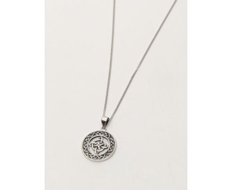 A silver Celtic pendant on a silver chain