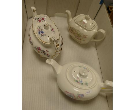 Aynsley, Hammersley &amp; Sadler Floral decorated teapots(3) 