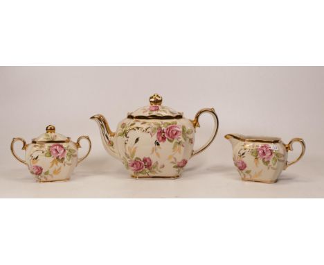 Sadler Floral Cube Tea Service, height on teapot 15cm 