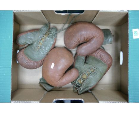 Two Sets of Vintage Brown Leather Type Boxing Gloves 