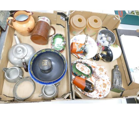 A mixed collection of items to include Pewter Part Tea Set, decorative Jugs, Chinese Mudman Theme dish &amp; mugs, Mid Centur